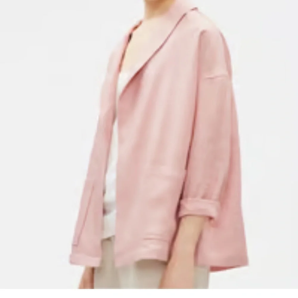 NEW WTags Eileen Fisher Metallic Dusty Pink Shawl Collar Open Linen Blend XL - Picture 8 of 8